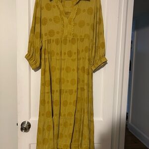Umgee Mustard Polka Dot Long Sleeve Dress